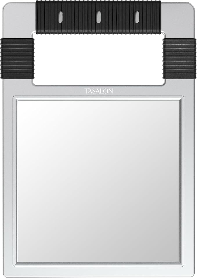 TASALON Unbreakable Hand Mirror, Silver, Rectangular, Tabletop Mount, ABS Frame, Handheld Mirror for Barber, Salon, Makeup, Shower