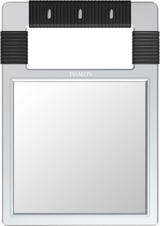 TASALON Unbreakable Hand Mirror, Silver, Rectangular, Tabletop Mount, ABS Frame, Handheld Mirror for Barber, Salon, Makeup, Shower
