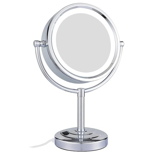 GURUN 8.5 Inch Tabletop LED Lighted Makeup Mirror with 10x Magnification Double Sided Vanity Mirror Plug Power Chrome Finish M2208D(8.5in,10x)
