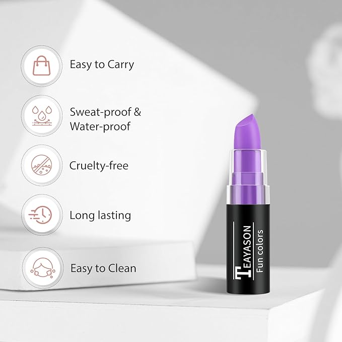 Light Purple Face Body Paint Stick, Matte Light Purple Lipstick Eye Black Stick Face-Paint, Long Lasting Waterproof Purple Face Makeup for Halloween Ursula Witch Cheshire Cat Cosplay Makeup