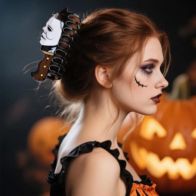 1Pcs Halloween Hair Claw Clips VGNRAR Ghost Halloween Hair Clip Black White Gothic Design Acrylic Claw Clips Fun Cartoon Large Hair Clips for Hair Horror Hair Accessories for Women Holiday Party Decor