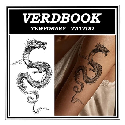 Waterproof Temporary Tattoos: 2-Sheet Tattoo Kit with Realistic Body Stickers, Semi-Permanent Tattoos for Adults Lasting 7-15 Days – Safe for Men & Women, Skyfire Dragon