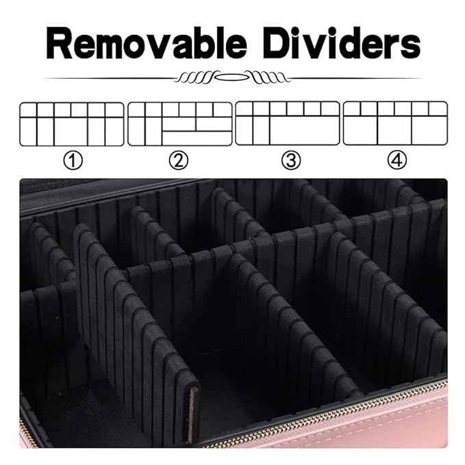 gzcz Travel Makeup Case 16.2 Inches Large Capacity Cosmetic Bag Organizer Portable Waterproof Artist Storage Bag with Adjustable Dividers and Shoulder Strap for Make up Brushes Jewelry (Pink)