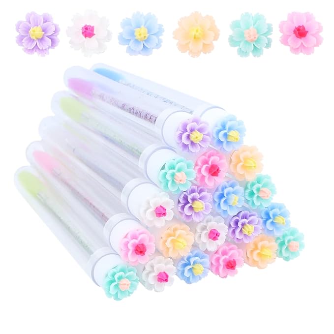 20 pcs Mascara Wands Tube Set Reusable Lash Spoolies Flower Tube Eyelash Brush Tubes Spoolies Lash Extension Brushes Applicators Makeup Tools (cherry blossom-MlX)