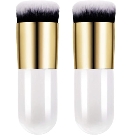 2 Pieces Foundation Brush Chubby Makeup Brush Kabuki Makeup Brush Travel Powder Brush for Blending Liquid, Cream or Powder Cosmetics (white)