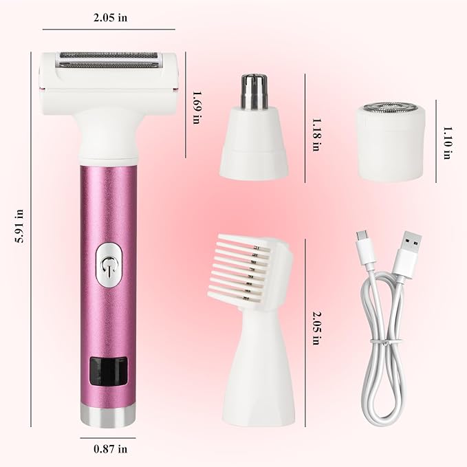 Electric Shaver for Women Men,Wet & Dry Cordless Electric Razor with 4 Accessories,Rechargeable Beauty Lady Led Display Facial Hair Remover,Smooth & Silky Bikini Trimmer for Body (Pink)