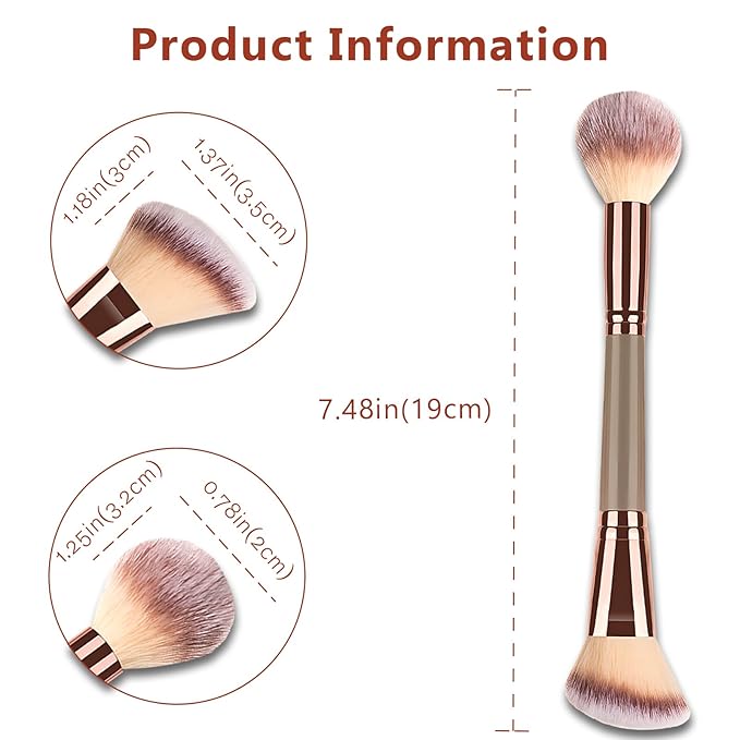 Double-Ended Foundation Makeup Brush, Angled/Round Top for Liquid, Powder & Cream Blending (Brown), champagne gold