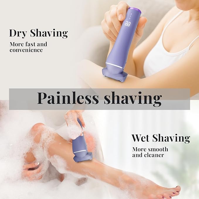 krofaue Women Electric Shaver - Cordless Waterproof Body Foil Shavers, Dry & Wet Electric Razors for Women with LED Display USB Charge Dock Purple