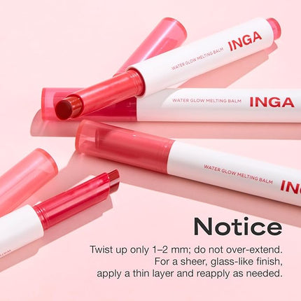 INGA Water Glow Melting Balm - Hydrating Tinted Lip Balm with Soft, Melt-On Texture, Natural Sheer, Glass-Like Finish with Non-Sticky, Lightweight Comfort (FIG JUICE)
