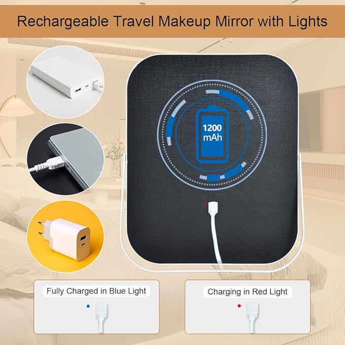 Lighted Makeup Mirror, Rechargeable Vanity Mirror with Lights 10''x8'' Makeup Mirror with Lights,Light up Mirror Touch Screen with 3-Color Lighting,for Women Gift,Travel Essentials