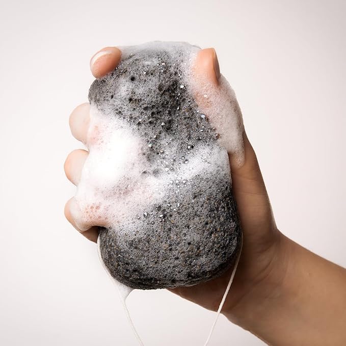 The Exfoliating Konjac Body Sponge, Natural, Reusable, Compostable Bath Sponge for Sensitive Skin, Charcoal Cleansing, 60+ Uses, 1 Each