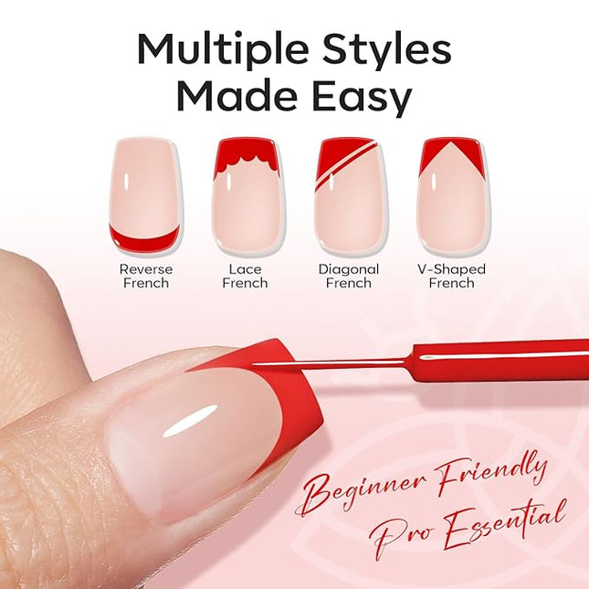 modelones Red French Tip Liner Gel Polish, 15 ML Bright Apple Red Valentine's Day Nail Art Paint Swirl with Ultra Fine Line Brush Soak Off U V DIY Home Salon Professional Manicure Gift for Women