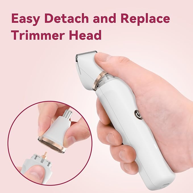 Electric Bikini Trimmer for Women - 4 in 1 Electric Razors for Women, Waterproof Pubic Hair Trimmers and Facial Hair Remover, Replaceable Shaver & Nose Hair Trimmer, Rechargeable Women's Grooming Kit
