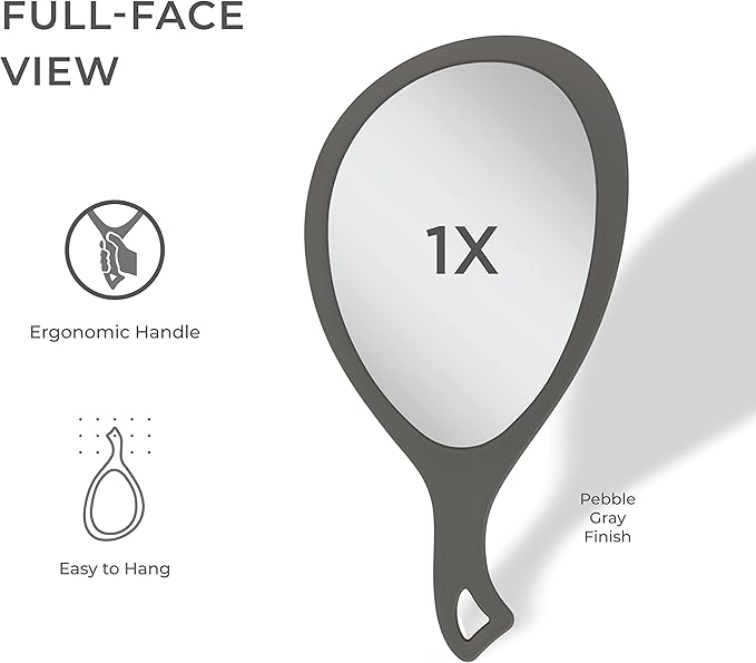 Zadro Large Hand Mirror with Handle Salon Mirrors for Hair Stylist, Big Handheld Mirror Makeup Mirror Wall Mounted Hang (1, Pebble Gray, Medium: 15" x 8")