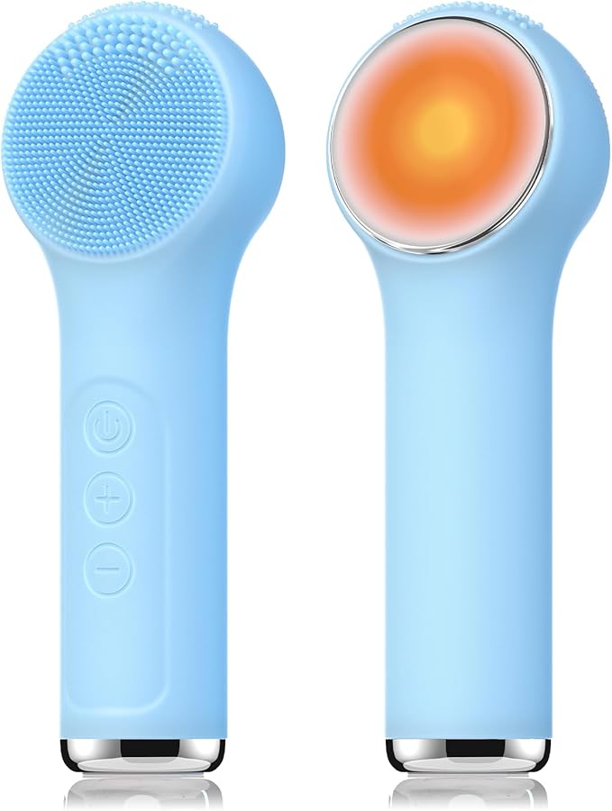 Silicone Facial Cleansing Brush, Portable Electric Face Scrubber with Heat and Vibration, 3 Modes Adjustable, Waterproof IPX6, USB-C Rechargeable, Deep Cleansing, Exfoliating and Massage