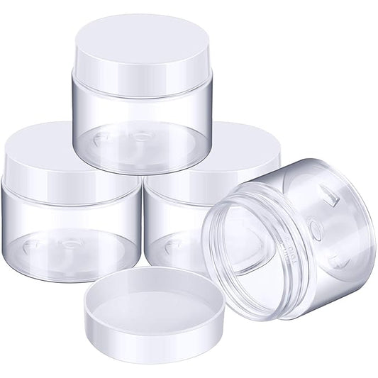 Patelai 4 Pieces Round Wide-mouth Leak Proof Plastic Container Jars with Lids for Travel Storage Makeup Beauty Products Face Creams Oils Salves Ointments DIY Making(2 Ounce,White)
