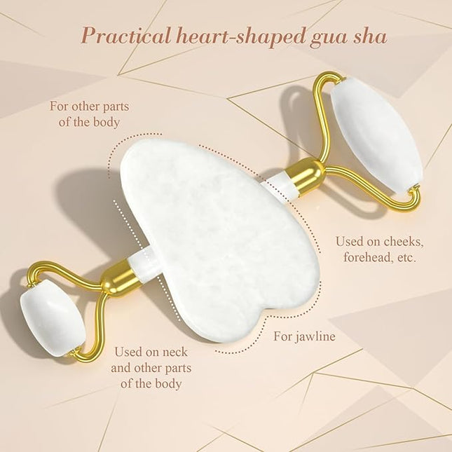 Gua Sha Facial Massage Tool & Jade Roller Set, Facial Massager for Face, Neck, Back, Arms, Legs, Eye,SPA Gifts for Women Gua Sha Facial Massager Reduce Puffiness and Improve Wrinkles