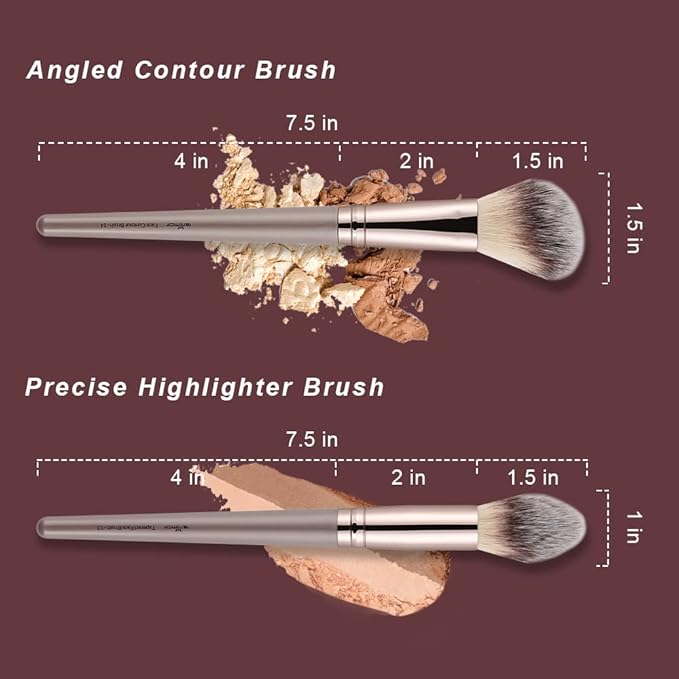 Anmor Contour and Highlighter Brush Set, Premium Blush Bronzer Face Makeup Brush Kit, Perfect for Cheek Nose Blending Contouring (Champagne, Contour/Highlighter)