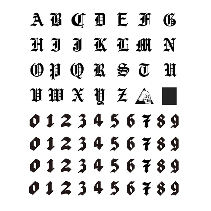 Gothic Letters & Numbers Temporary Tattoos – Customizable Alphabet & Date Fake Tattoos for Hand, Neck, Knuckles & Arm, Realistic & Long-Lasting Black Ink