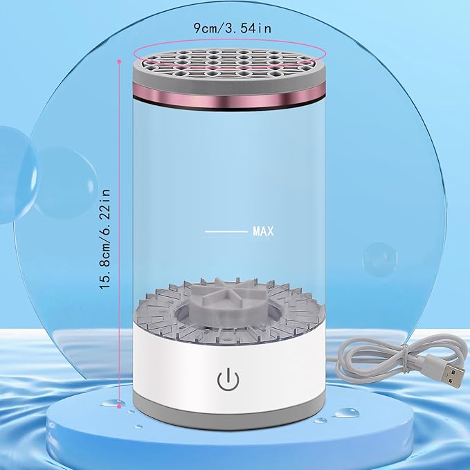 Electric Makeup Brush Cleaner Machine: Portable Face Beauty Brushes Cleaning Blender with Silicone Holder, Facial Care Tool Washer, Sponge Washing Device, Girls Travel Cosmetic Organizer (White)
