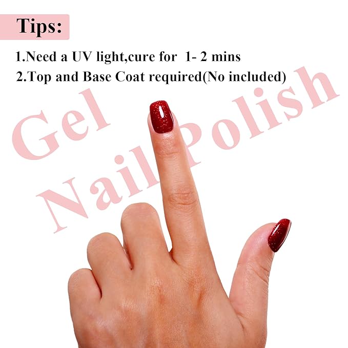 Imtiti Glitter Gel Nail Polish, Red Glitter Gel Polish Soak Off LED U V Shimmer Sparkle Christmas Red Nail Gel Polish Fall Winter DIY Nail Art Starter Manicure Salon 10ML