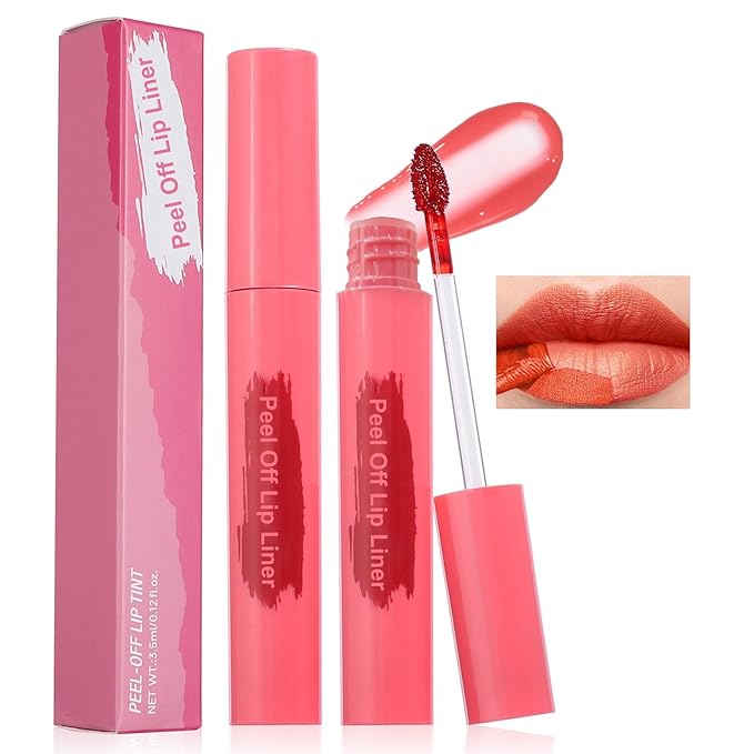 Lip Stain - Peel Off Lip Stain, Long Lasting Lip Liner with Matte Finish, Waterproof, Transfer-proof, Highly Pigmented Color (#01 Coral Red)