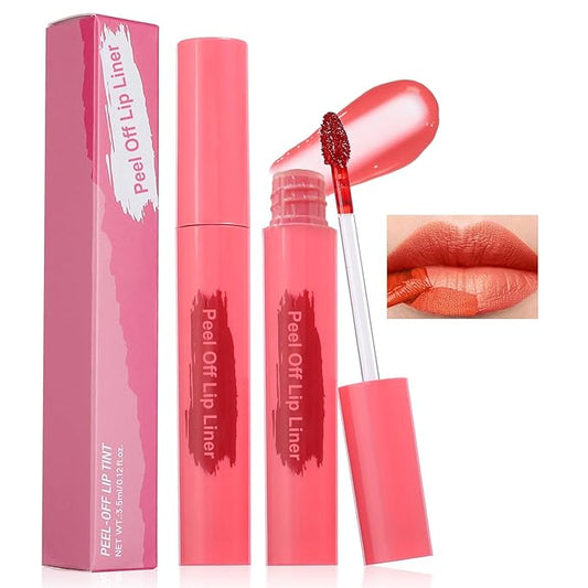Lip Stain - Peel Off Lip Stain, Long Lasting Lip Liner with Matte Finish, Waterproof, Transfer-proof, Highly Pigmented Color (#01 Coral Red)