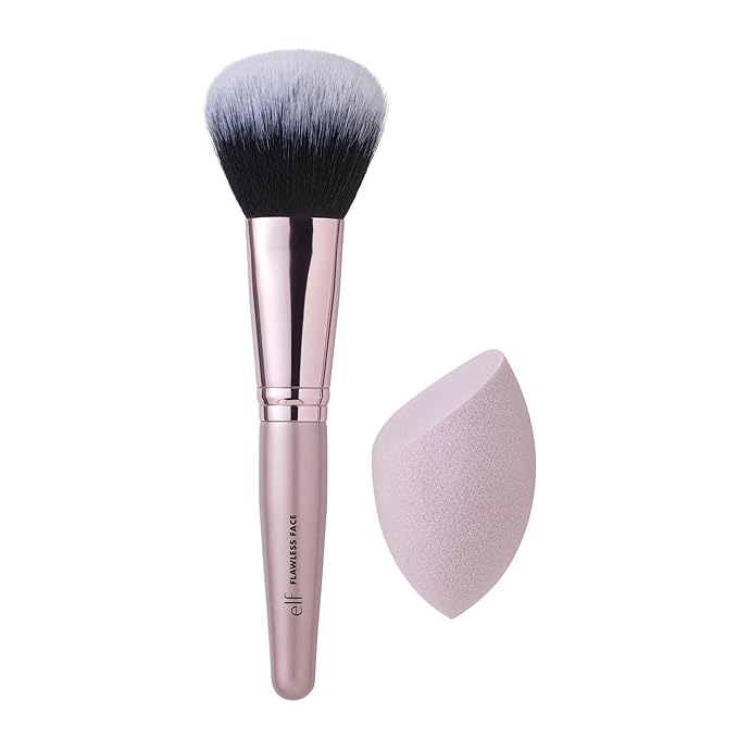 e.l.f. Complexion Brush & Sponge Duo, 2-Step Face Sponge & Makeup Brush Kit For Creating A Flawless Complexion, Vegan & Cruelty-Free
