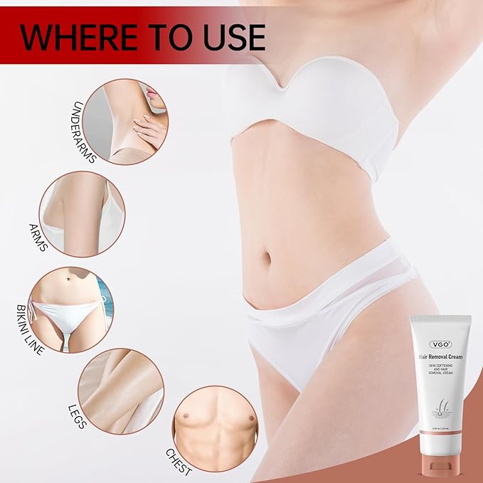 VGO 2 Pack Painless Hair Removal Cream for Women & Men, Hair removal cream for body, back & legs, Depilatory Cream Suitable All Skin Types