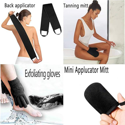 Self Tanning Mitt Set Includes Self Tanner Mitt Mini Tanning Glove Treatment Details Exfoliating Glove Self Tanner Back Applicator with Handles for Even, Streak-Free Glow