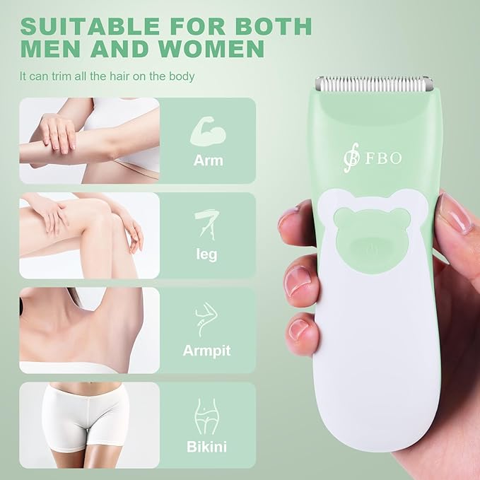 FBO Body Hair Trimmer Bikini Trimmer Electric Shaver - Rechargeable Electric Shaver - lPX7 Waterproof (Green)