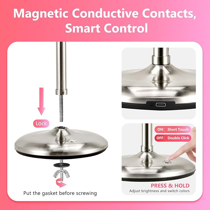 9 Inch Dual-Sided Magnifying Mirror with Lights - 1X/10X Brushed Nickel Makeup Mirror, Touch Control LED Vanity Mirror with Stand, Natural Light Tabletop Cosmetic Mirror for Bathroom