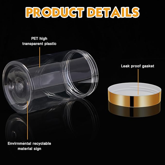 Patelai 4 Pieces Round Wide-mouth Leak Proof Plastic Container Jars with Lids for Travel Storage Makeup Beauty Products Face Creams Oils Salves Ointments DIY Making(12 Ounce,Gold)