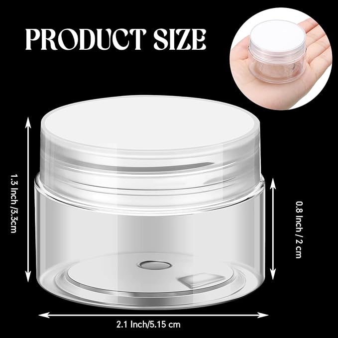 SATINIOR 100 Pcs Plastic Jars with Lids Small Containers Lids Wide Mouth Small Plastic Containers for Lotion Cream Rhinestones Body Butters Travel Storage(1 oz,Clear)