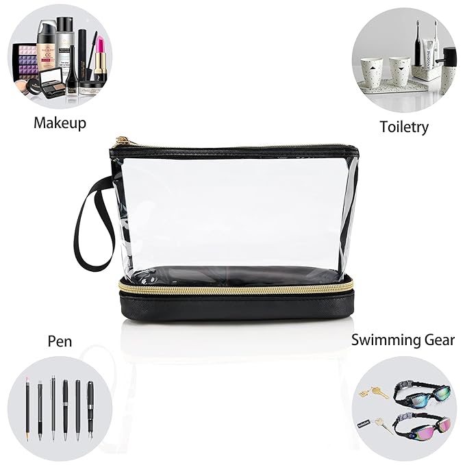 Ethereal Travel Makeup Bag, Clear Cosmetic Bag Make Up Organizer TSA Approved Toiletry Bag, Waterproof Pouch for Women Purse for Toiletries Accessories Brushes