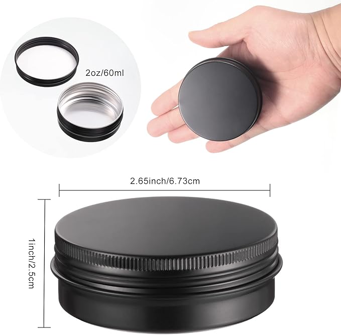 Therwen 96 Pcs Aluminum Tin Jars Containers Metal Leak Proof Cosmetic Tin Jars Containers Round Screw Lids Lip Balm Can Empty Refillable Cosmetic DIY Storage (1 x 2.7 Inch,Black)