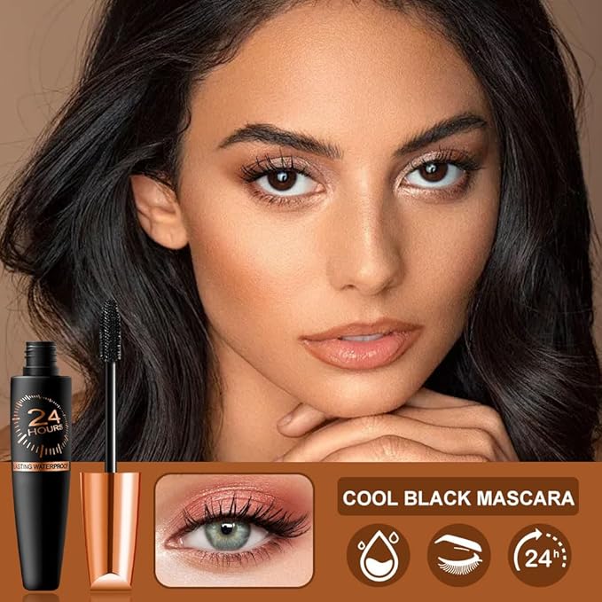 Waterproof Silk Fibre Thick Lengthening Mascara, 4D Silk Fiber Lash Mascara for Women, Long Lasting Smudge-Proof Curling Eyelashes Mascaras Black Volume and Length Natural, All Day Full (3)