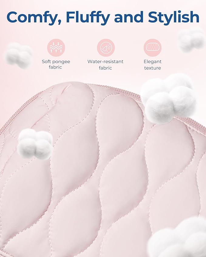 BAGSMART Makeup Bag, Travel Cosmetic Bag, Puffy Padded Make Up Bag for Women, Makeup Organizer Case, Wide-open Pouch Purse, Travel Essentials, Toiletries Accessories Brushes, Camel(Khaki)