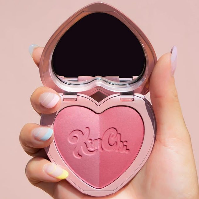 KimChiChic Beauty Thailor Blush Duo, Heart-Shaped Compact with Mirror, Buildable, Silky Matte & Shimmer Finish, Cruelty-Free Blush Palette, Cheeky