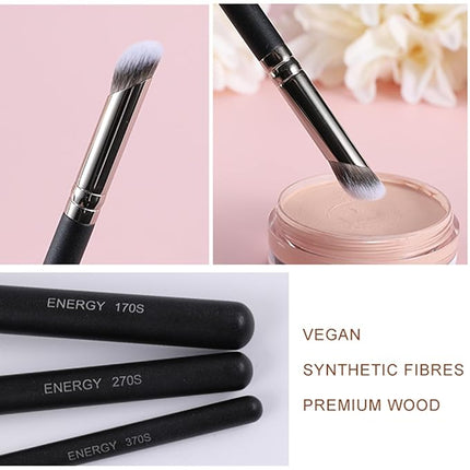 ENERGY Angled Concealer Brush Under Eye Dense Mini Eyeshadow Brush Vegan Synthetic Bristles for Liquid Cream Powder Cosmetics Blending Setting Concealing Medium Coverage