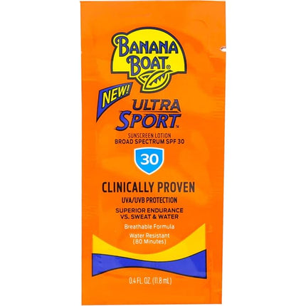 Banana Boat Sport Sunscreen, SPF 30 Protection Lotion, Travel Packets, 0.4 Fl Oz (Pack of 12)