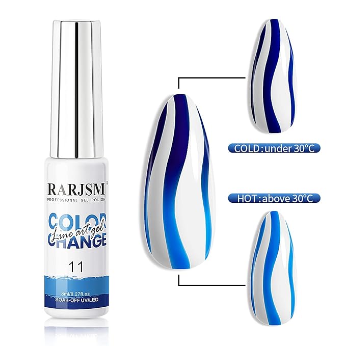 RARJSM Temperature Color Changing Painted Line Art Gel Nail Polish Set,12 Colors Mood Changing Gel Polish Pink Orange Red Blue Green Purple for Fall Winter Nail Art DIY Design Curing Required 8ml