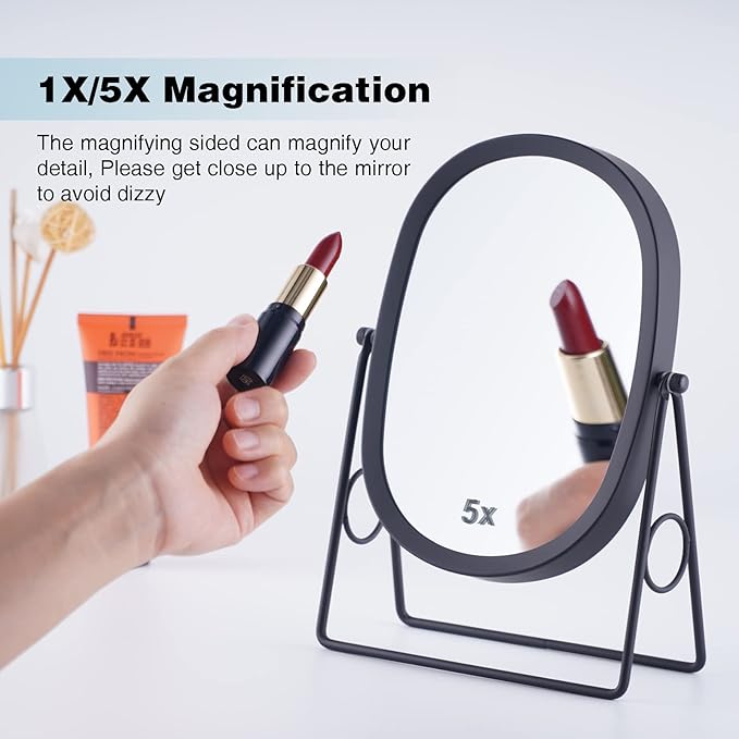 JOYOEIKON Classic Dual Sided 5X and 1X Magnifying Makeup Mirror and Tabletop Standing 360° Rotation Vanity Mirror,Desktop Cosmetic Mirror (Chrome)