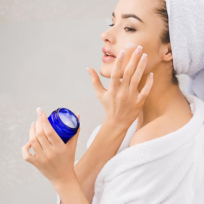 Norme 64 Pcs 4 oz Glass Jars with Lids Leakproof Round Airtight Empty Cosmetic Jars with Inner Liners Lid for Storing Lotions Powder Ointments Candle Making Tins (Blue,Black)