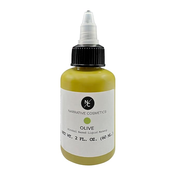 Flesh Tone Alcohol Airbrush Paints - 2 fl oz, Skin Safe, Quick Dry, Waterproof, Sweatproof, Transferproof Liquid Makeup for Tattoo Cover-Up, Bodypainting, FX Makeup - Olive
