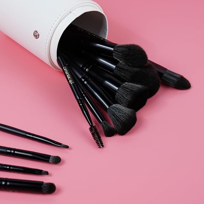 OMANIAC Makeup Brush Set Professional, 20Pcs Pearlescent Wood Handle Makeup Brushes, Premium Cruelty-Free Synthetic Fiber Hair, Travel Make up Brushes Set with Case (Black)