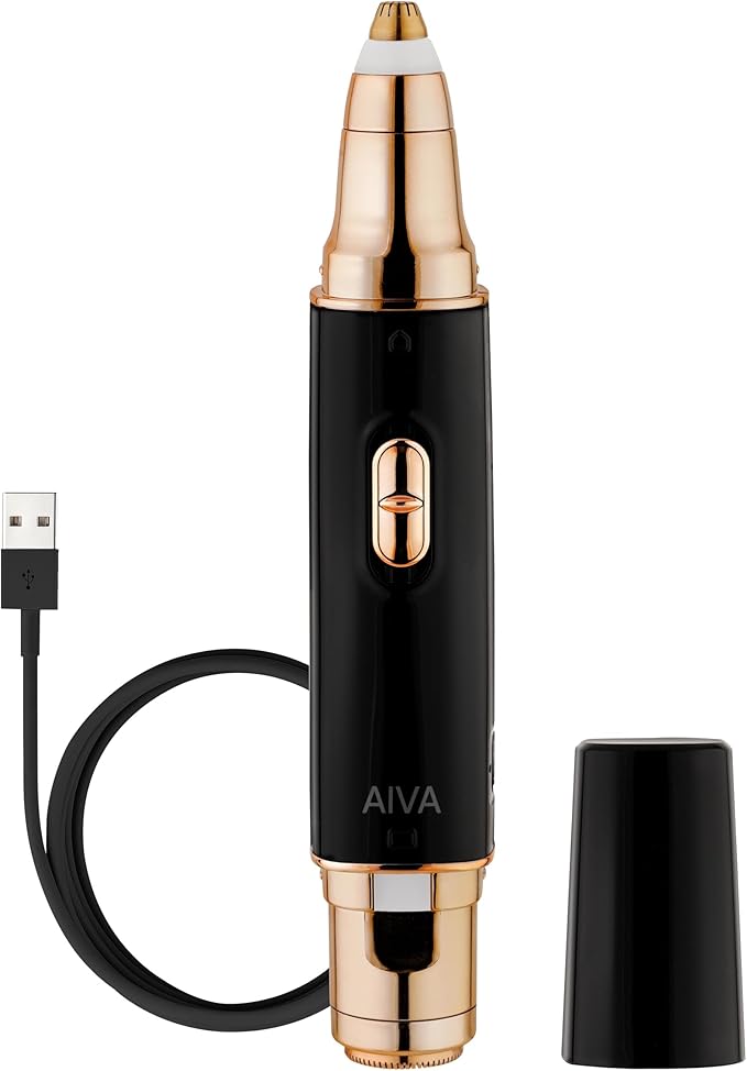 SPA Sciences AIVA: 2-in-1/Double Sided Facial Hair Remover & Eyebrow Trimmer USB Rechargeable with Built-in LED Lights