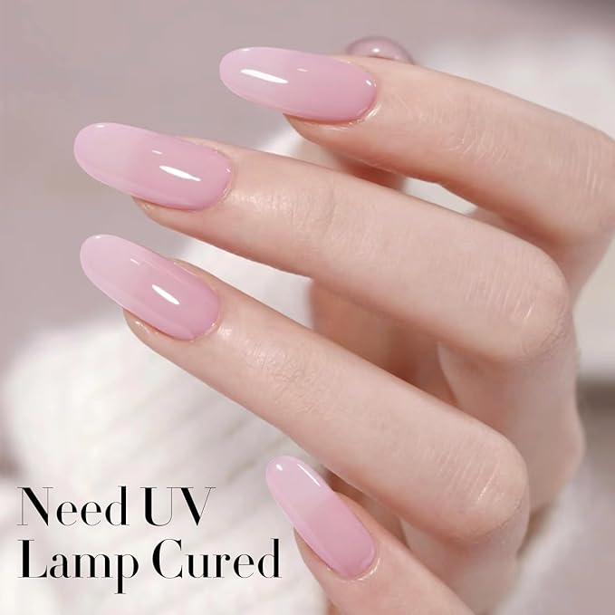 Double Rhythm Translucent Gel Polish Sheer Neutral Natural Light Milky Same Color Same Bottle 15ML Jelly Nail Polish Nail Art DIY at Home (Pink Purple-A1314)