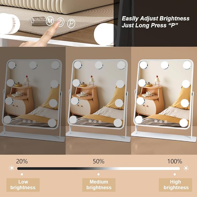 Vanity Mirror with Lights,Lighted Makeup Mirror with 9 LED Bulbs, Light Up Makeup Mirror with Lights for Dressing Room & Bedroom,Smart Touch Control,360 Rotation
