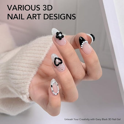 GAOY Black 3D Nail Gel, 15g Sculpting Gel for 3D Nail Art Designs Carving, Molding, Painting, No Wipe Gel for Gems & Charms Decoration, Salon DIY Use